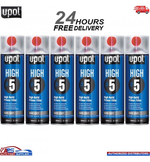 10x UPOL HIGH 5 HIGH BUILD PRIMER AEROSOL U-POL - DARK GREY